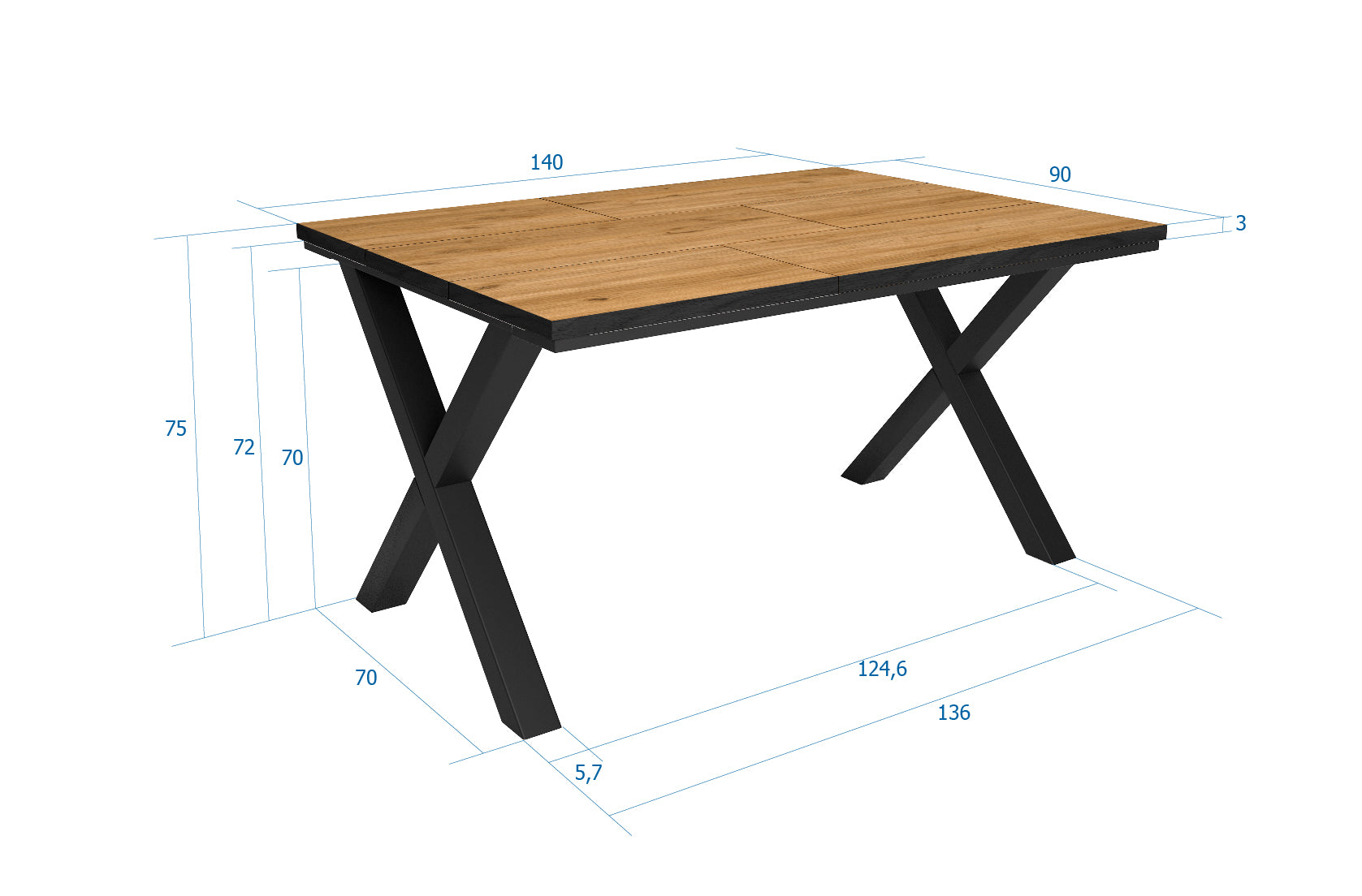 Tavolo da pranzo 6 posti 140x90 cm con gambe in legno a X colore Rovere e gambe nere