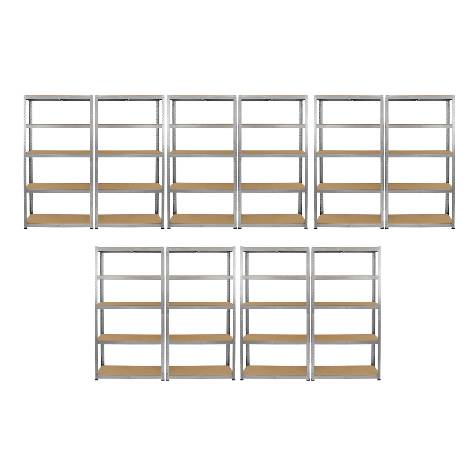 10 Scaffali in Acciaio Senza Bulloni Galwix Grigi Larghi 90cm per Magazzino