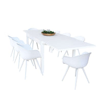 DEREK - set tavolo da giardino con sedie in alluminio cm 135/270x90x75 h Posti: 8, Colore: Bianco