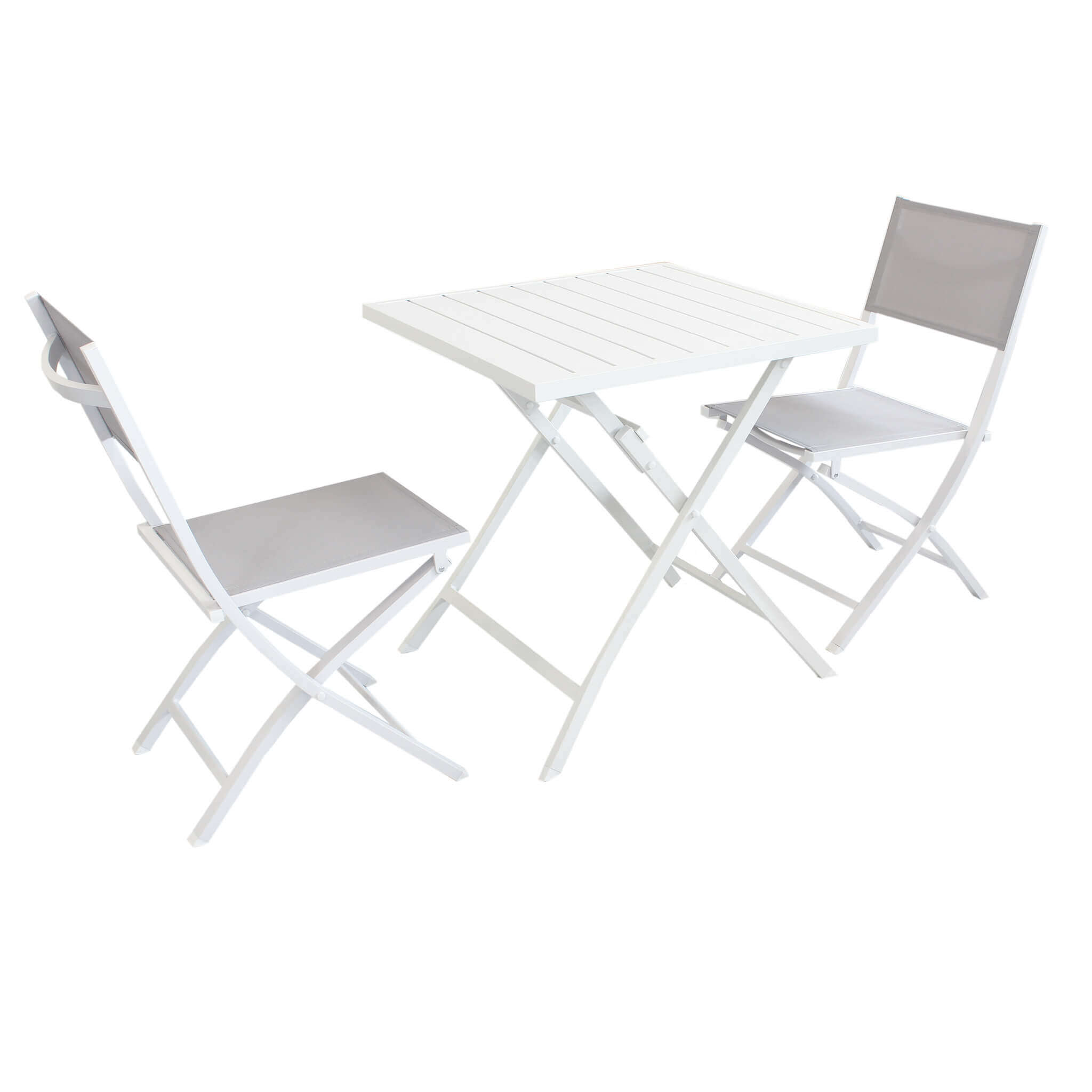 DANIEL - set tavolo da giardino con sedie pieghevole salvaspazio in alluminio 70x70 Posti: 2, Colore: Bianco