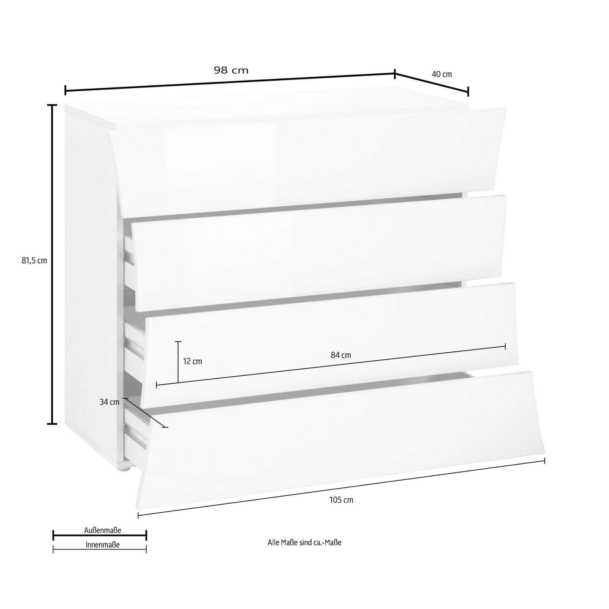 Comò per Camera Da Letto Con 4 Cassetti 98x40x81,5cm - ARCANE