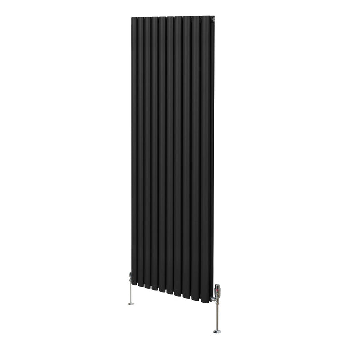 Radiatore a colonna ovale e valvole cromate TRV Designer nero 1800mm x 600mm