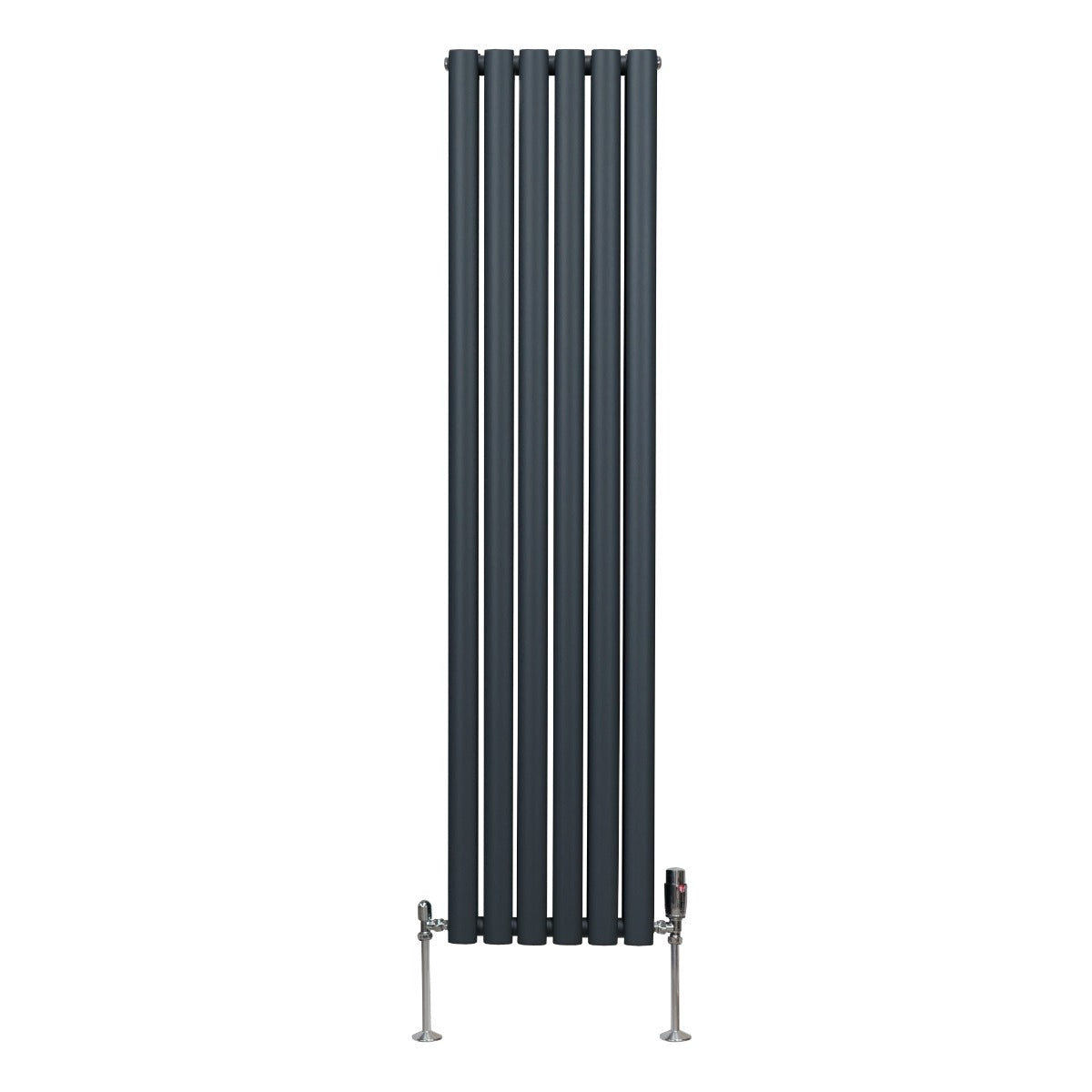 Radiatore a colonna ovale e valvole cromate TRV Designer grigio antracite 1600mm x 360mm