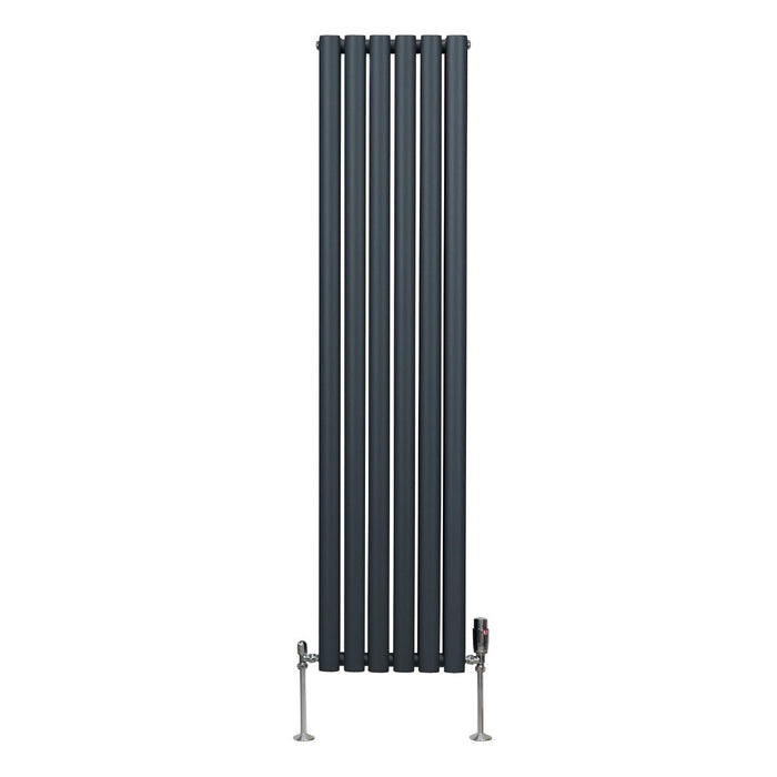 Radiatore a colonna ovale e valvole cromate TRV Designer grigio antracite 1600mm x 360mm