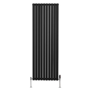 Radiatore a colonna ovale e valvole cromate TRV Designer nero 1800mm x 600mm