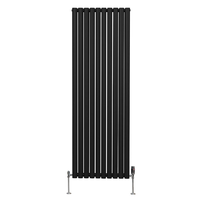 Radiatore a colonna ovale e valvole cromate TRV Designer nero 1800mm x 600mm