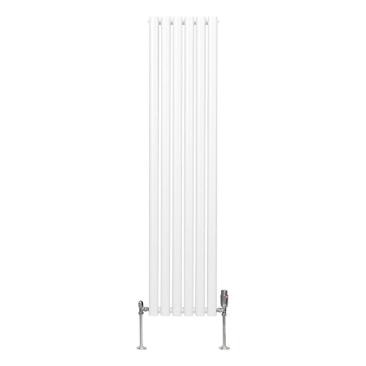 Radiatore a colonna ovale e valvole cromate TRV Designer bianco 1600mm x 360mm