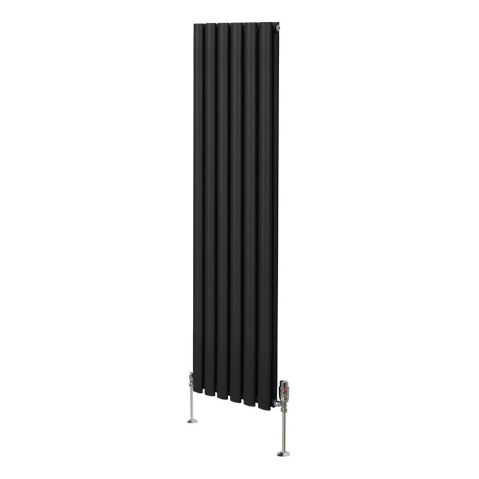 Radiatore a colonna ovale e valvole cromate TRV Designer nero 1600mm x 360mm