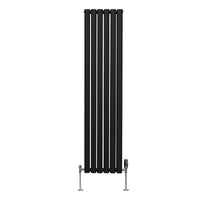 Radiatore a colonna ovale e valvole cromate TRV Designer nero 1600mm x 360mm