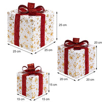 Set 3 Pacchetti Pacchi Regalo Luminosi Natale Fiocco Rosso e Luce Bianco Caldo