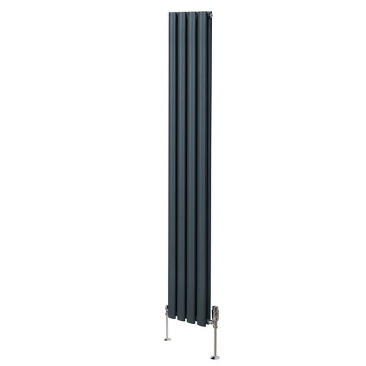 Radiatore a colonna ovale e valvole cromate TRV Designer grigio antracite 1800mm x 240mm