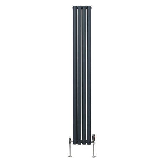 Radiatore a colonna ovale e valvole cromate TRV Designer grigio antracite 1800mm x 240mm