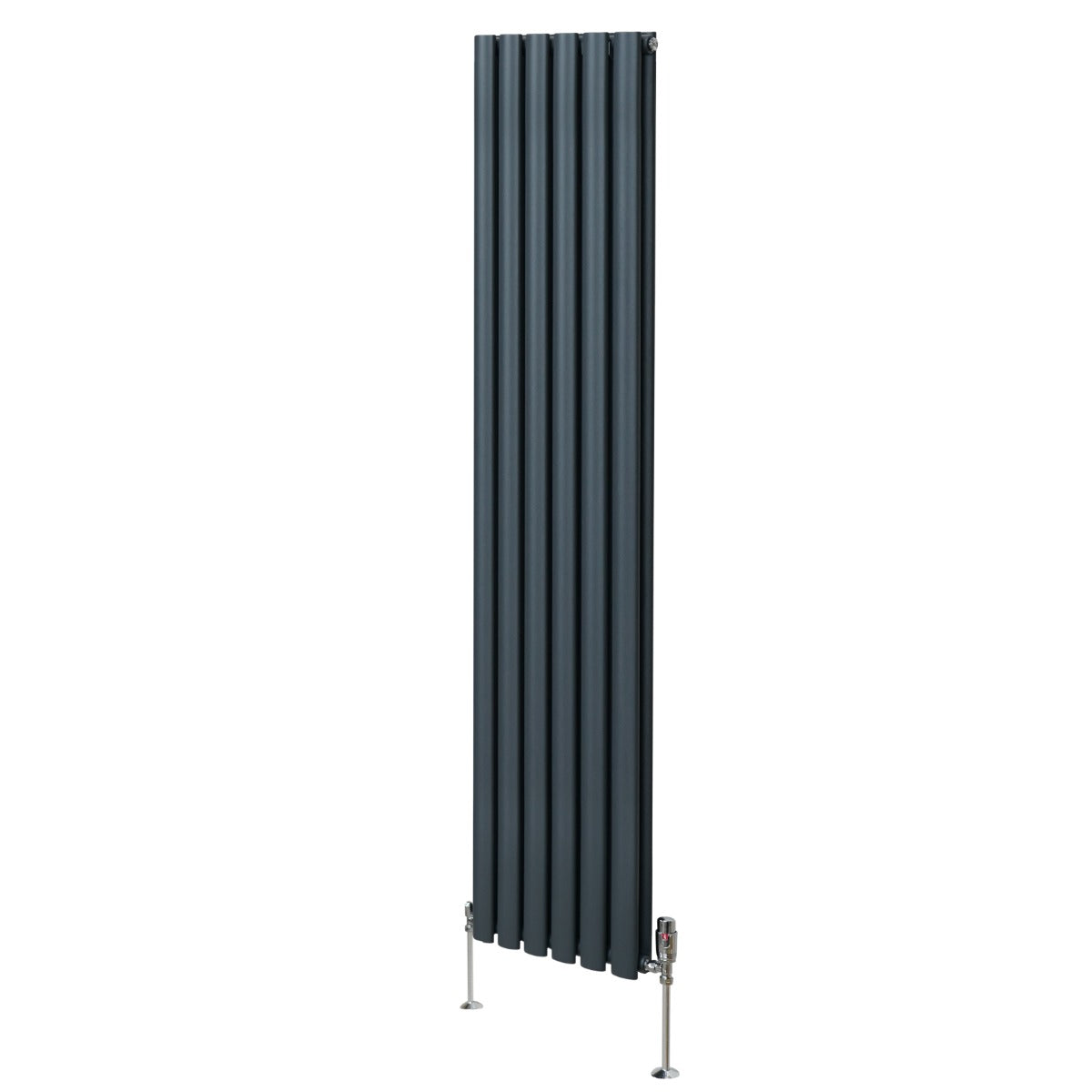 Radiatore a colonna ovale e valvole cromate TRV - 1800mm x 360mm - Grigio antracite