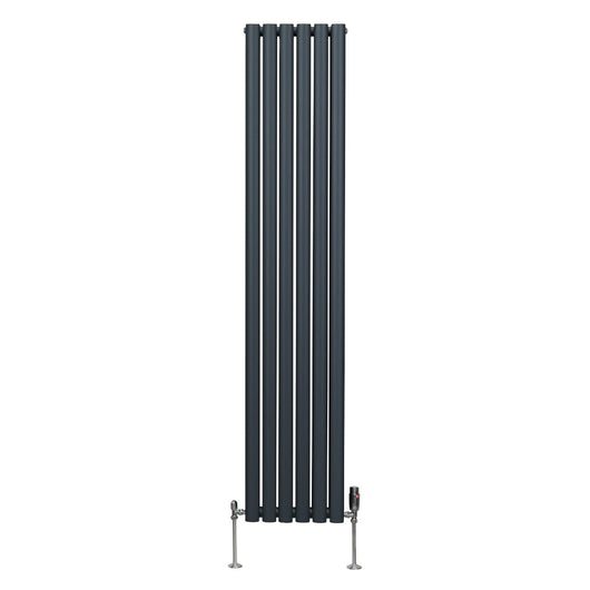 Radiatore a colonna ovale e valvole cromate TRV - 1800mm x 360mm - Grigio antracite