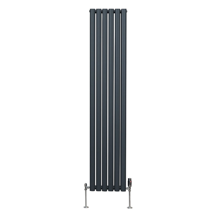 Radiatore a colonna ovale e valvole cromate TRV - 1800mm x 360mm - Grigio antracite