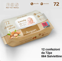 12Conf. x 72pz Salviettine Imbevute Bimbo Multiuso Tappo Ermetico No Alcool Argan