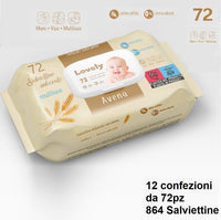 12Conf. x 72pz Salviettine Imbevute Bimbo Multiuso Tappo Ermetico No Alcool Avena