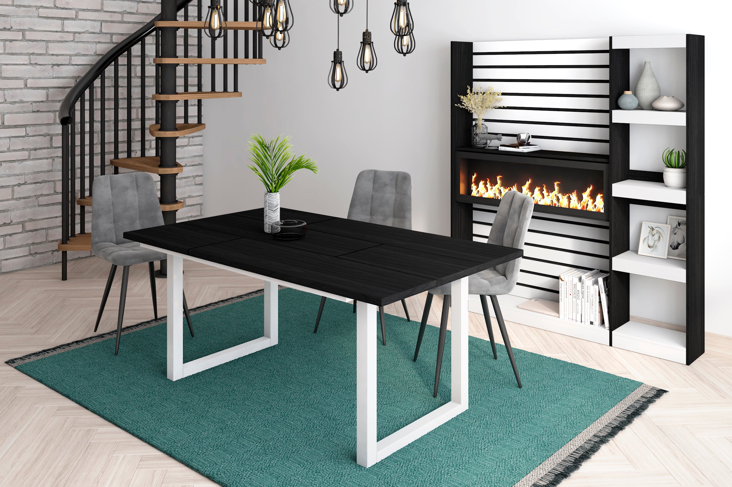 Tavolo da pranzo 8 posti 167x90 cm con gambe in legno design moderno colore Nero e bianco