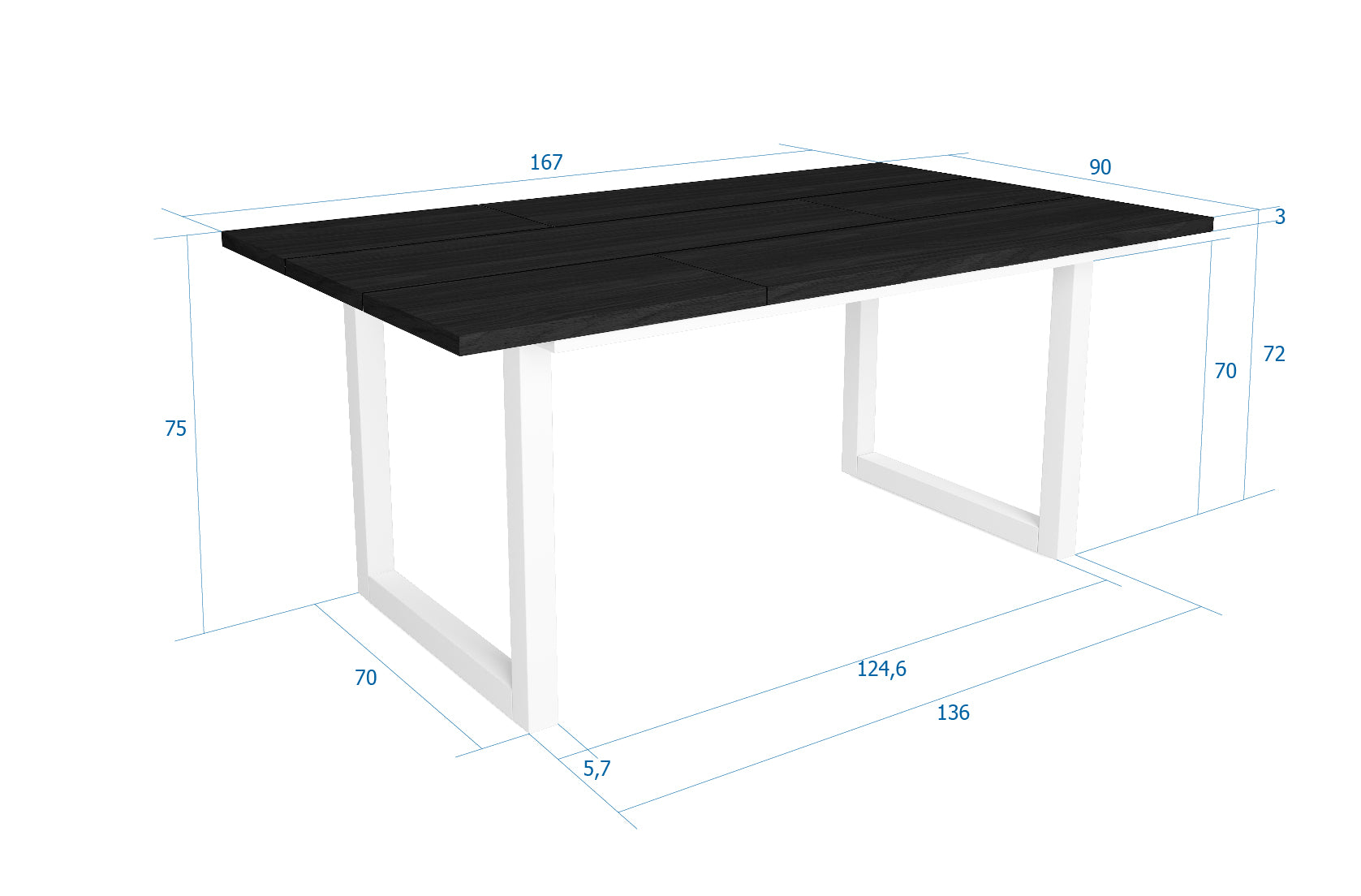 Tavolo da pranzo 8 posti 167x90 cm con gambe in legno design moderno colore Nero e bianco