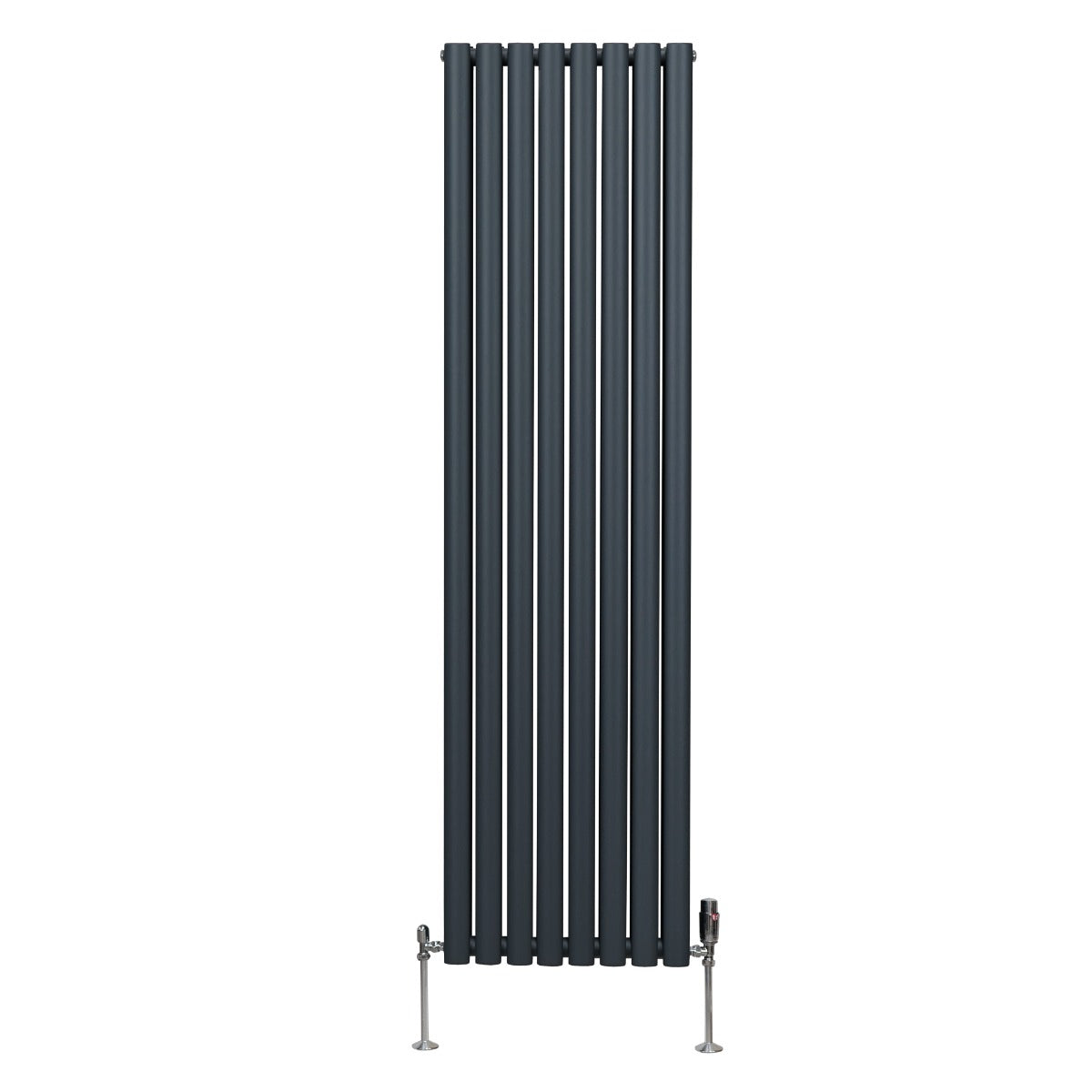 Radiatore a colonna ovale e valvole cromate TRV Designer grigio antracite 1800mm x 480mm