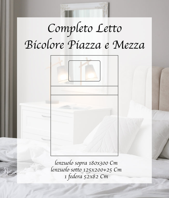 Completo Letto In Morbido Cotone Di Flanella Antipilling Set Lenzuola Bicolore Lenzuolo Sopra Sotto Federe - Tortora-Beige - Piazza e mezza