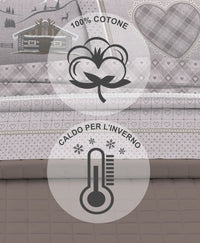 Completo Letto in Flanella Calda e Morbida Anti Pilling - Set Flanellato 3 Misure parure con Federe - Chalet Beige - 1 Piazza e mezza