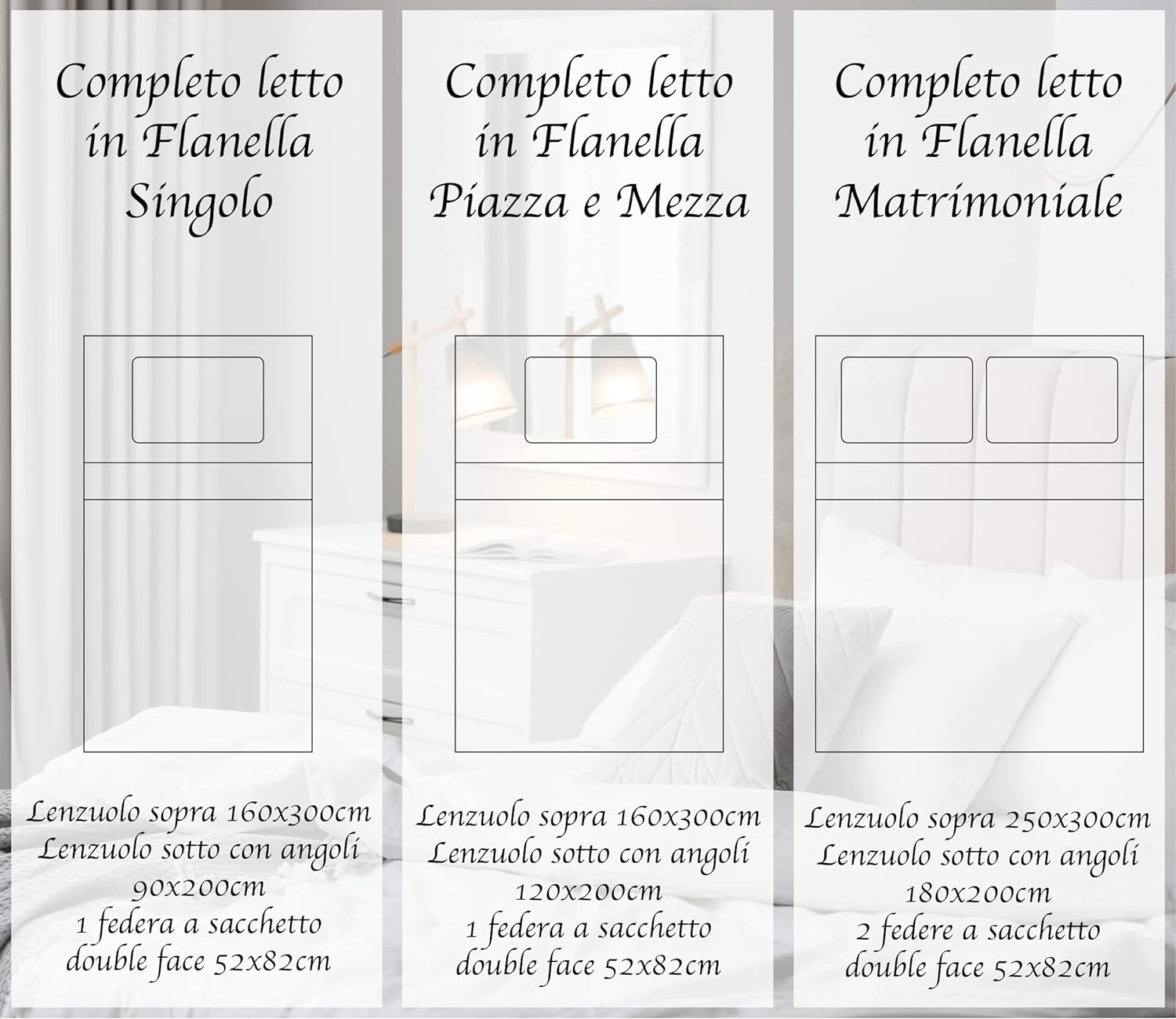 Completo Letto in Flanella Calda e Morbida Anti Pilling - Set Flanellato 3 Misure parure con Federe - Chalet Beige - 1 Piazza e mezza