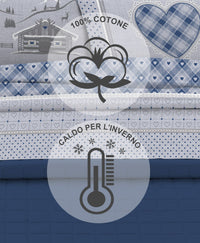 Completo Letto in Flanella Calda e Morbida Anti Pilling - Set Flanellato 3 Misure parure con Federe - Chalet Blu - 1 Piazza e mezza