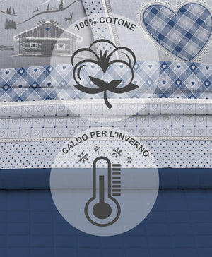 Completo Letto in Flanella Calda e Morbida Anti Pilling - Set Flanellato 3 Misure parure con Federe - Chalet Blu - 1 Piazza e mezza