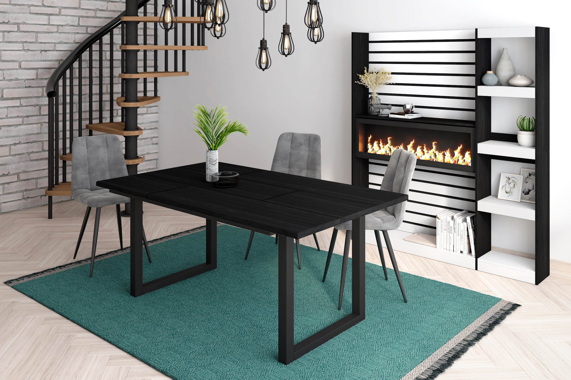 Tavolo da pranzo 8 posti 167x90 cm con gambe in legno design moderno colore Nero