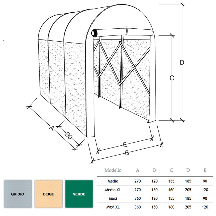 Motobox a Tunnel Copertura Box in PVC 270x120xh155 cm per Moto Scooter Grigio