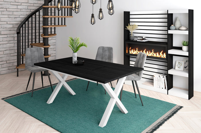 Tavolo da pranzo 8 posti 167x90 cm con gambe in legno stile moderno colore Nero e Bianco