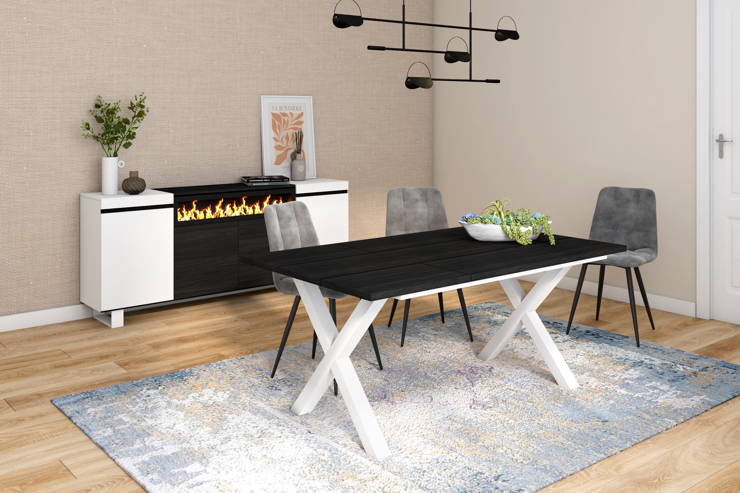 Tavolo da pranzo 8 posti 167x90 cm con gambe in legno stile moderno colore Nero e Bianco