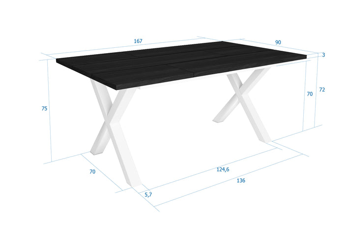 Tavolo da pranzo 8 posti 167x90 cm con gambe in legno stile moderno colore Nero e Bianco