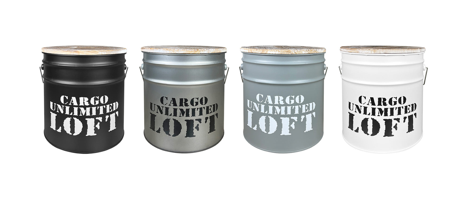 Set 4 Contenitori Grandi In Acciaio Cargo Unlimited Loft Pouf Sgabello Coperchio In Legno Vintage Sgabelli Militari Contenitore Metallo