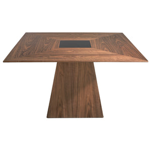 Tavolo da pranzo quadrato 150x150x79 cm in legno di noce con vetro tinto nero