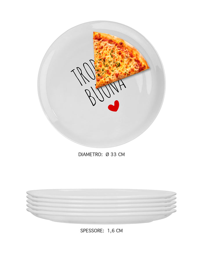 Set Di 6 Pezzi Piatti Per Pizza Grandi In Porcellana Ø 33 Cm Piatto Cucina Piani Xxl Decorati Con Scritte Sei Persone Si Lavastoviglie Microonde