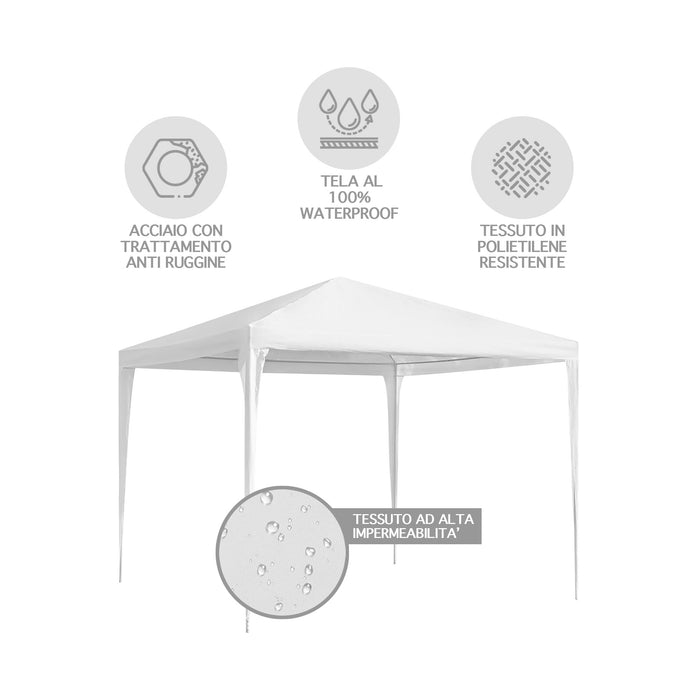 Gazebo 3 x 3 M Impermeabile Uv Resistente Struttura Acciaio Antiruggine Colore Bianco Giardino Feste Tendone Padiglione Fiere