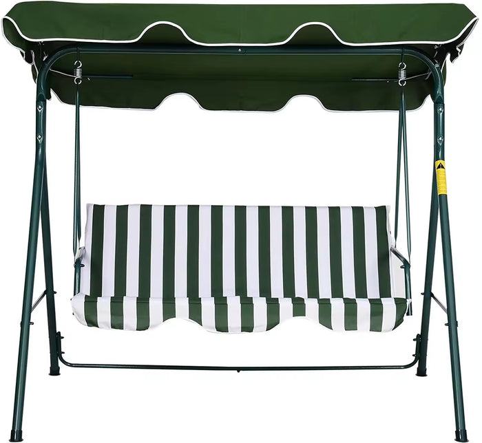 Dondolo Da Giardino 3 Posti Con Tetto Parasole Regolabile Reclinabile Impermeabile Struttura In Acciaio 170x115x153 Cm Bianco Verde Seduta Ammortizzata 