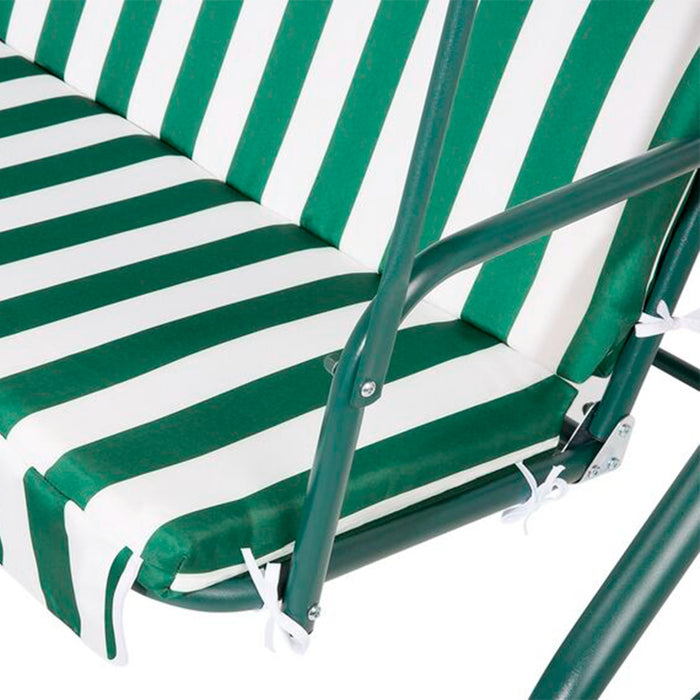 Dondolo Da Giardino 3 Posti Con Tetto Parasole Regolabile Reclinabile Impermeabile Struttura In Acciaio 170x115x153 Cm Bianco Verde Seduta Ammortizzata 