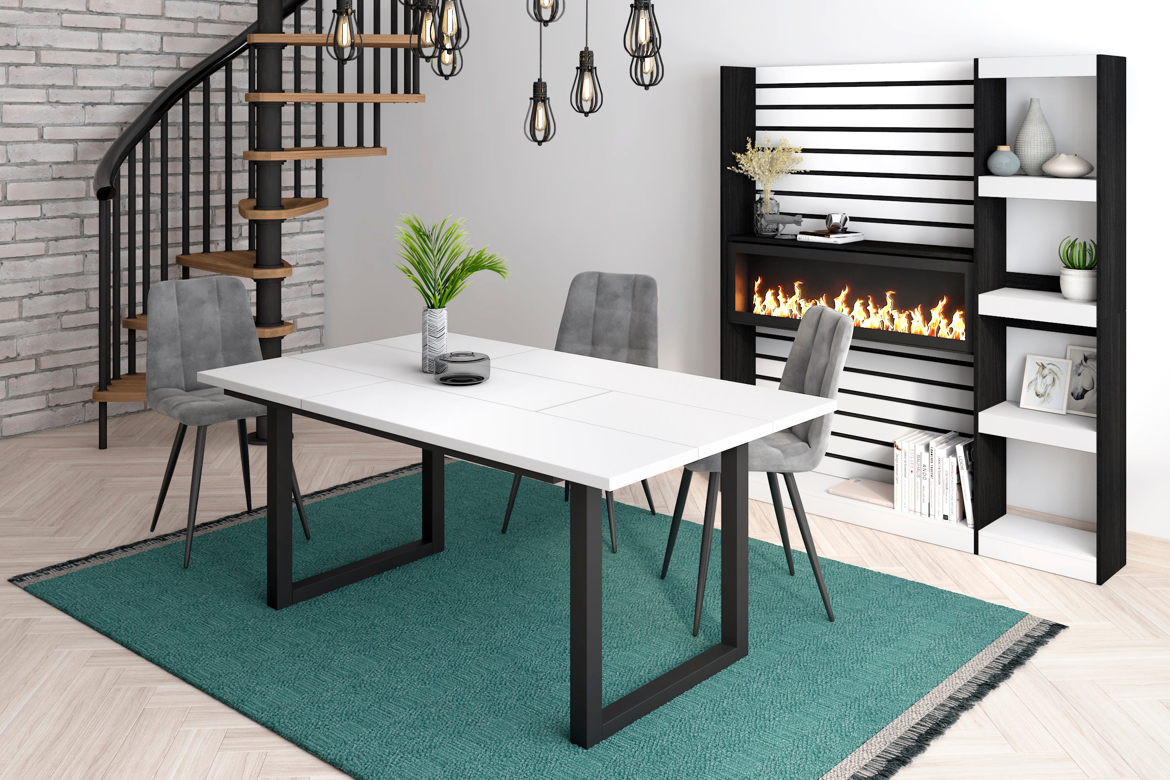 Tavolo da pranzo 8 posti 167x90 cm con gambe in legno design moderno colore Bianco e Nero