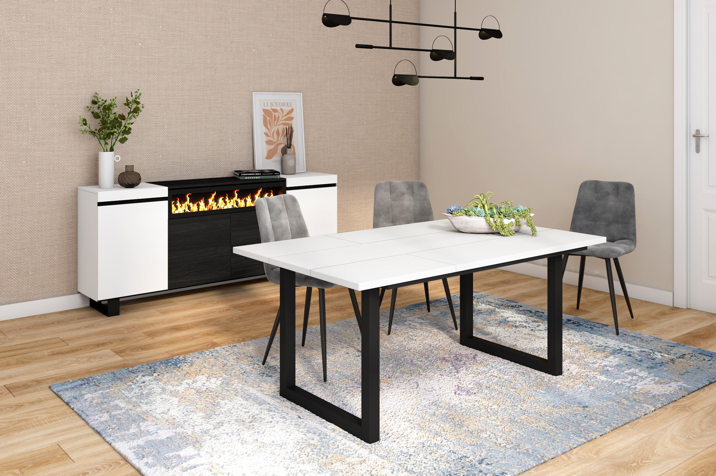 Tavolo da pranzo 8 posti 167x90 cm con gambe in legno design moderno colore Bianco e Nero