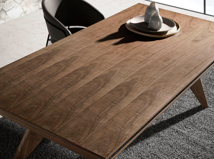 Tavolo da pranzo rettangolare 220x110x76 cm in legno di noce con vetro specchiato