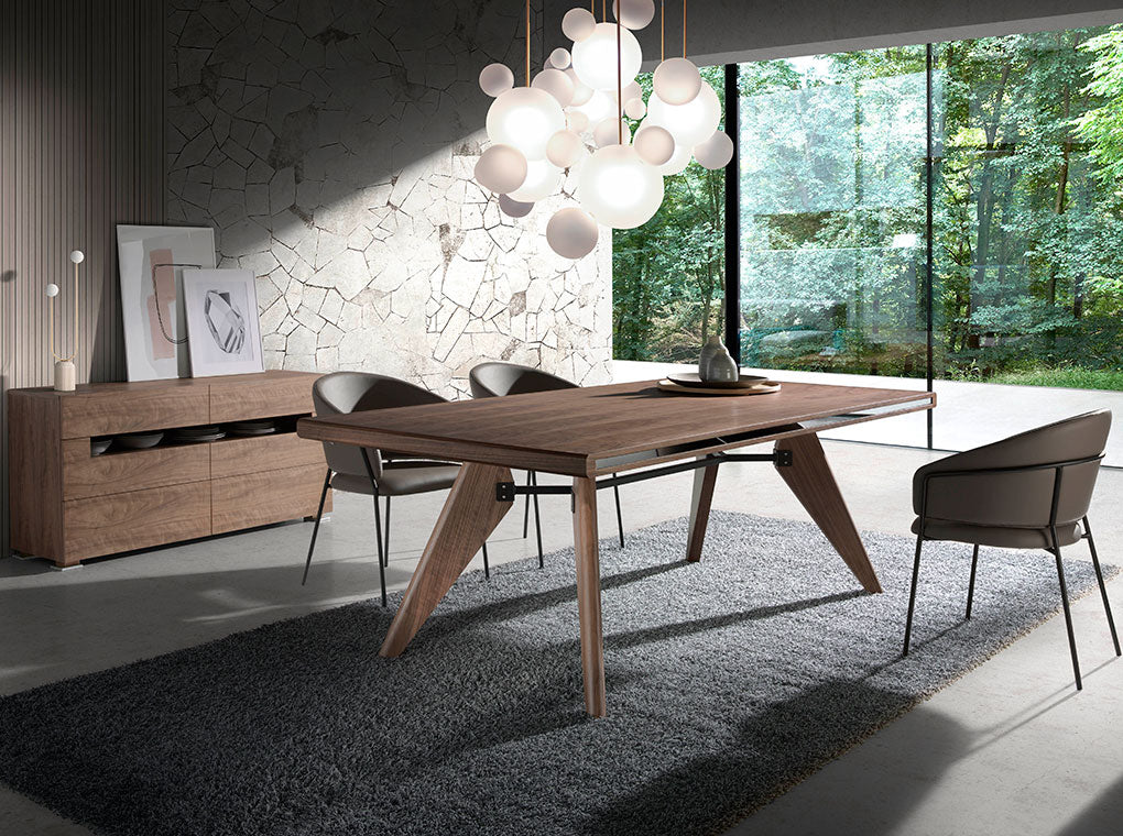 Tavolo da pranzo rettangolare 220x110x76 cm in legno di noce con vetro specchiato