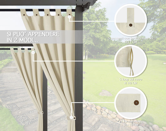 Tenda Per Gazebo Da Esterno Resistente Colore Panna 160 x 270 Cm Con Asole E Passanti Chiusura A Bottoni Antivento Antipolvere Uv Resistente Tende Da Sole Ombreggiante Terrazzo Multiuso - 2 Pezzi