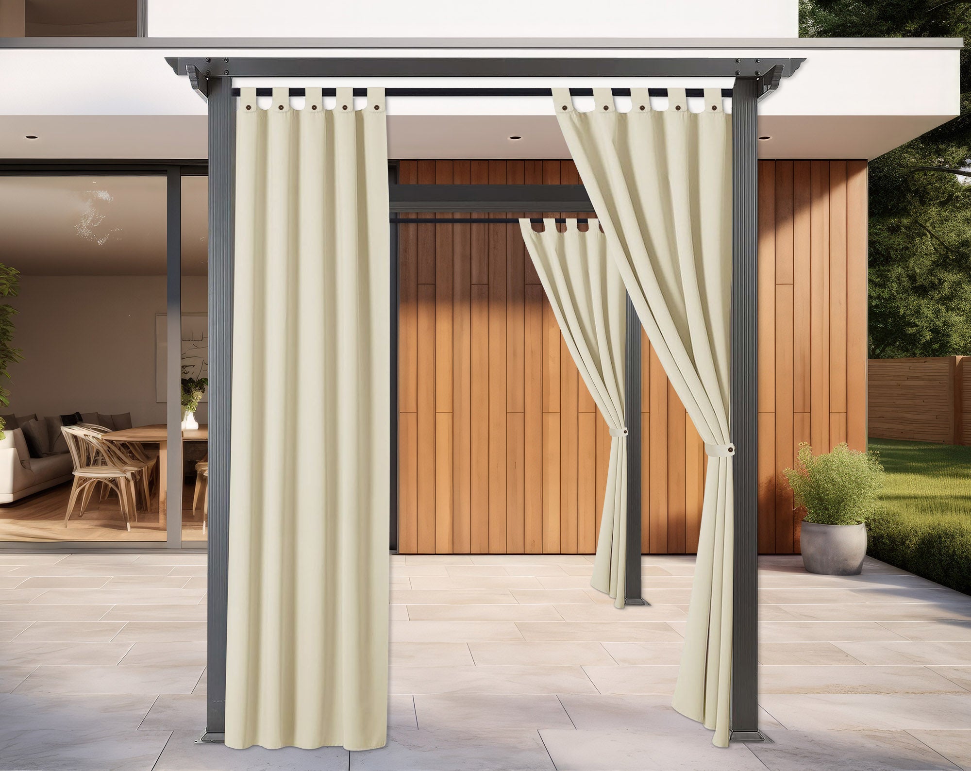 Tenda Per Gazebo Da Esterno Resistente Colore Panna 160 x 270 Cm Con Asole E Passanti Chiusura A Bottoni Antivento Antipolvere Uv Resistente Tende Da Sole Ombreggiante Terrazzo Multiuso - 4 Pezzi