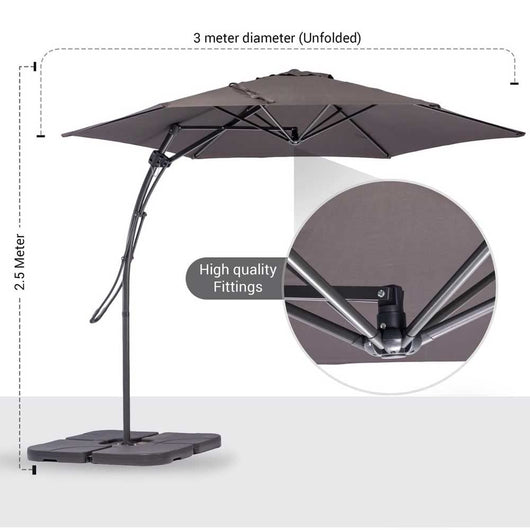 Ombrellone da Giardino Sistema Apri&Chiudi Decentrato 3 mt Impermeabile Grigio Airvent