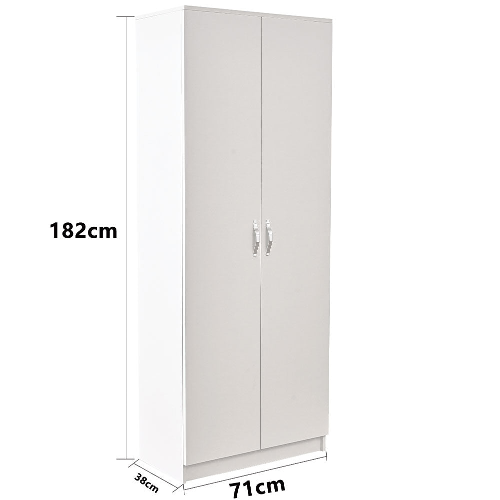 Mobile Armadio 2 Ante 71x38 H 182 cm 6 Ripiani Porta Scarpe Multiuso colore Bianco