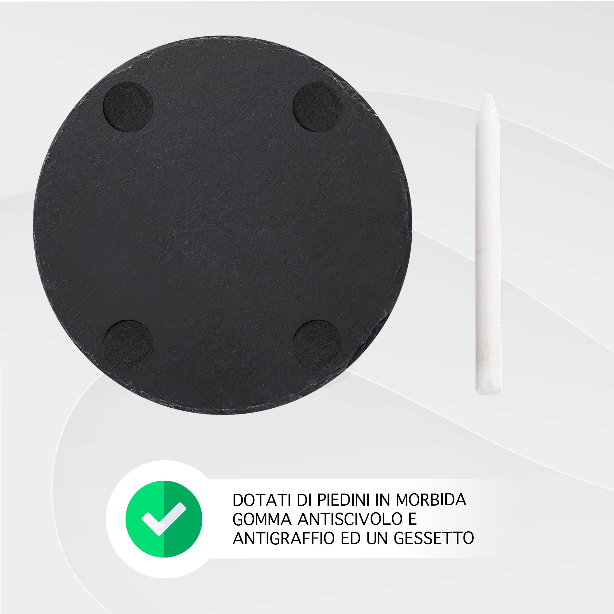 Set 8 Pezzi Sottobicchieri Rotondi In Ardesia 10 Cm Colore Nero Pietra Naturale Certificati Contatto Alimentare Con Gessetto Supporto Metallo Gommini Antiscivolo Sottobicchiere