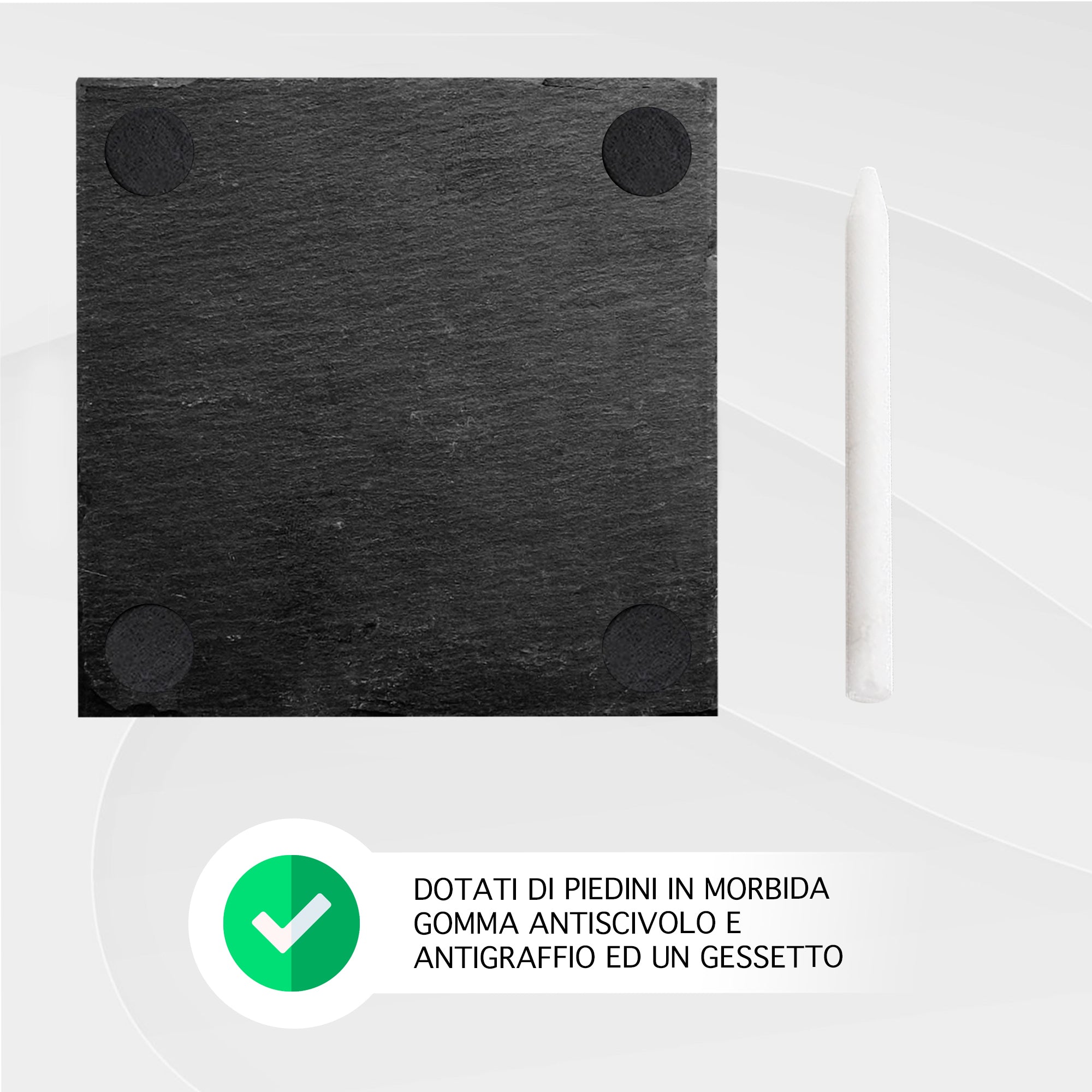 Set 10 Pezzi Sottobicchieri Quadrati In Ardesia 10 x 10 Cm Colore Nero Pietra Naturale Certificati Contatto Alimentare Con Gommini Antiscivolo Sottobicchiere Gessetti In Regalo